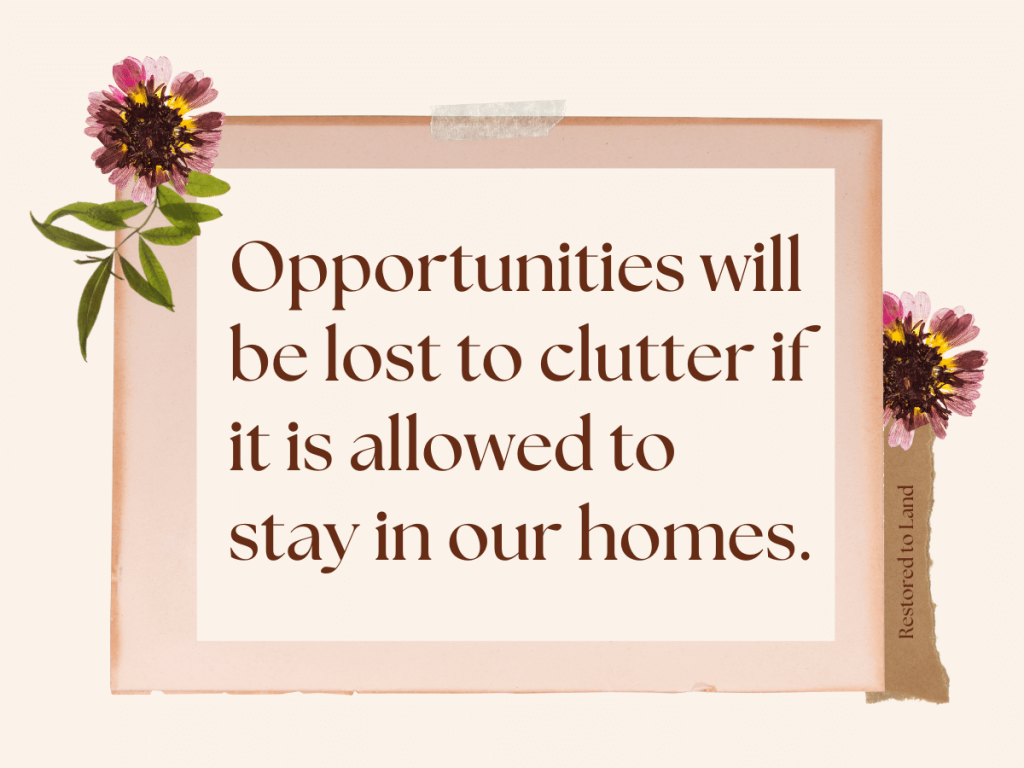 The Cost of Clutter quote: "Opportunities will be lost to clutter if it is allowed to stay in our homes"
