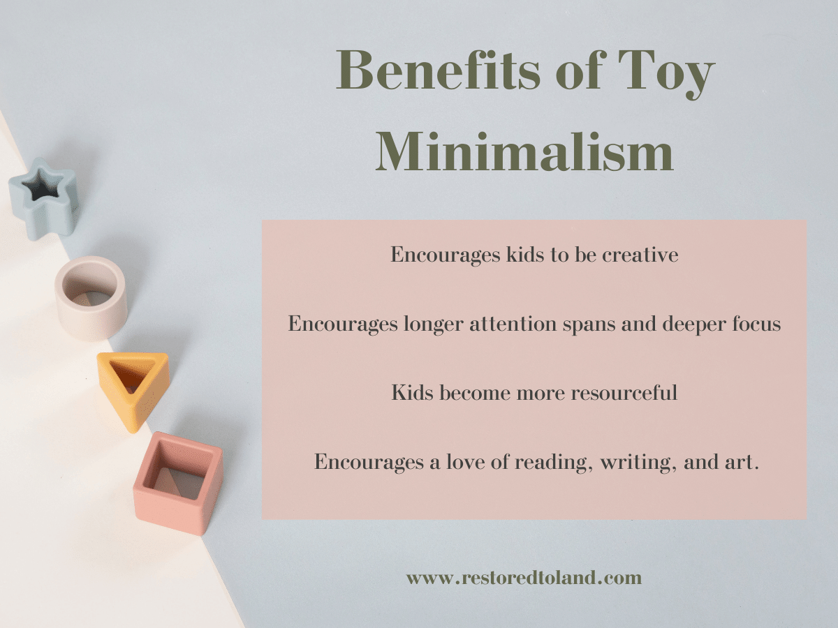 "Benefits of Toy Minimalism" overlaid on simple childrens, toys
