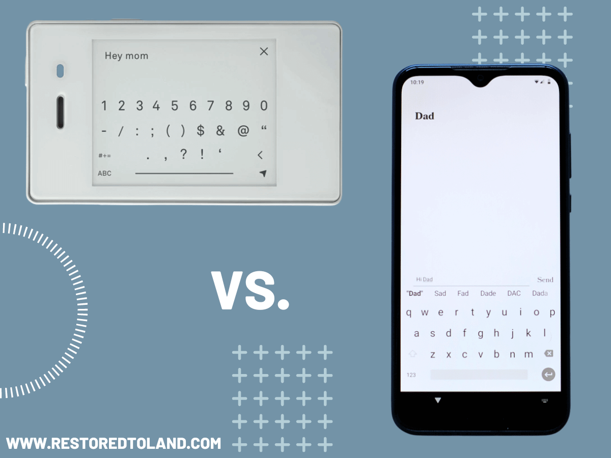 Lightphone II text screen "vs" wisephone texting screen